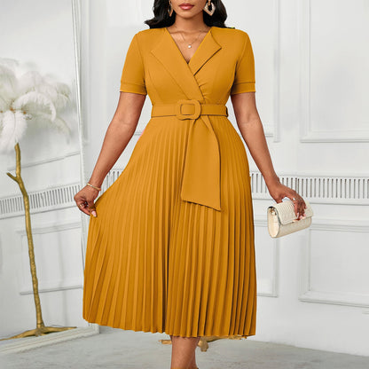 Damen Plissee-Kleid mit Taillenblazer und abnehmbarem Gürtel