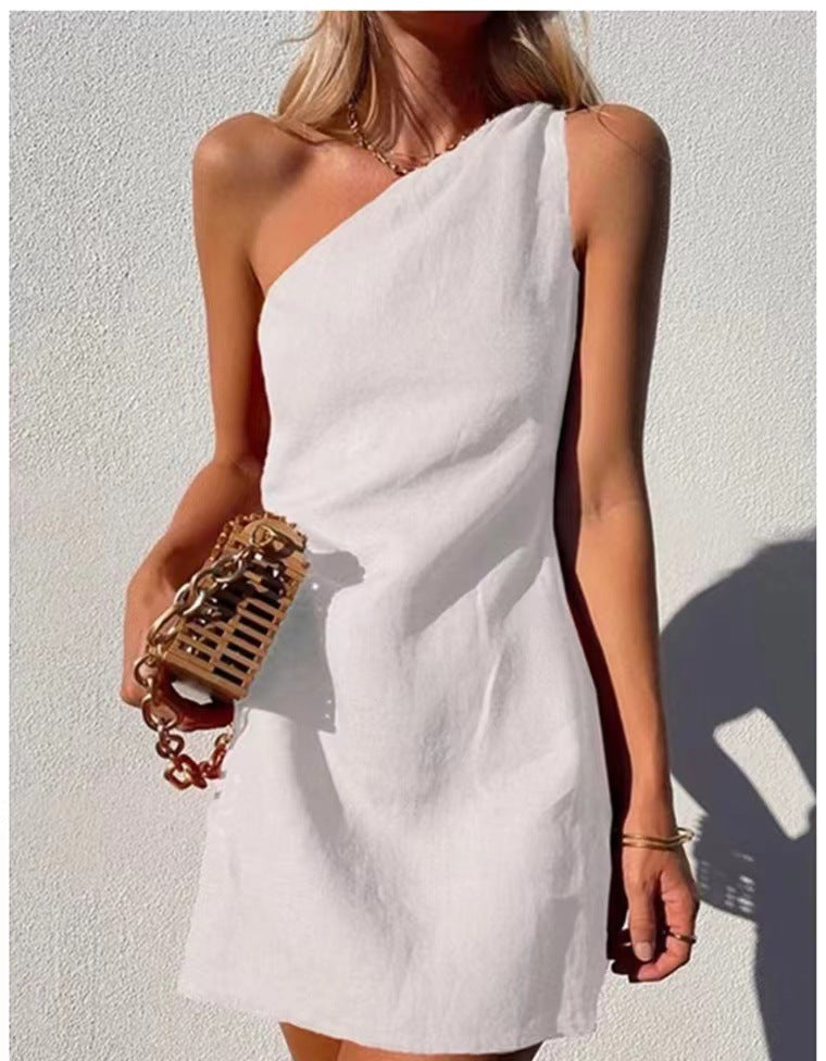 Damen Minikleid Asymmetrisch Einseitig Schmaler Träger