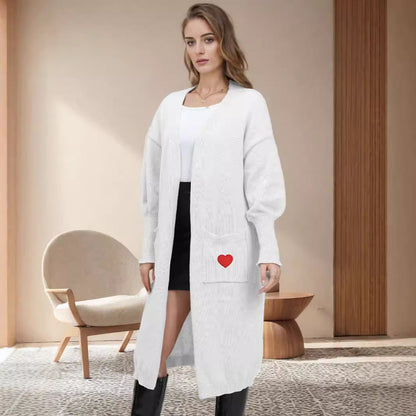 Damen Strickjacke Langarm mit Herzen Offene Taschen