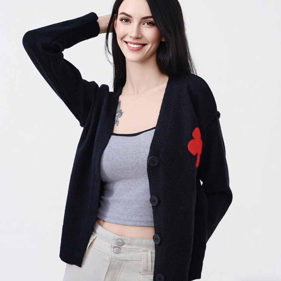 Damen Strickjacke Weich Herzstickerei Eveloria
