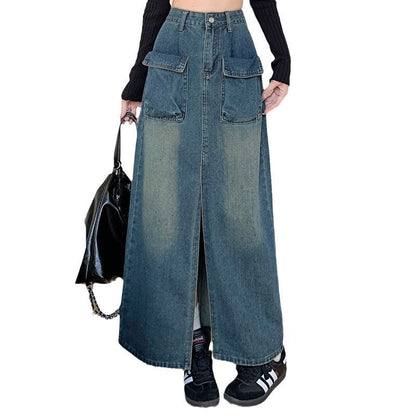 Damen Jeansrock Lang Größe Mit Taschen Eveloria