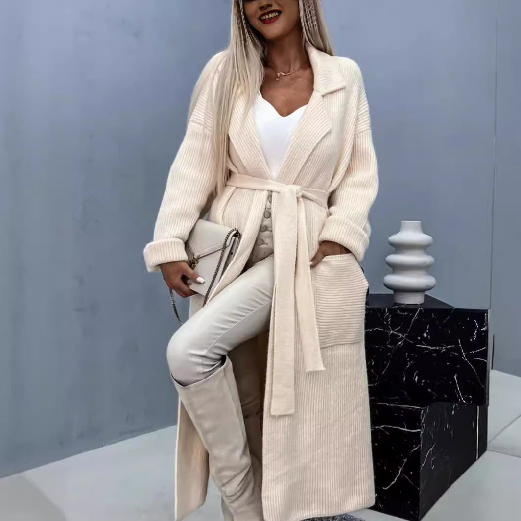 Damen Langstrickjacke mit Taschen und Gürtel Eveloria