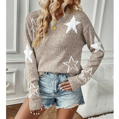 Damen Strickpullover Sternenmuster Eveloria