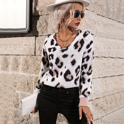 Damen Strickpullover Leopardendruck