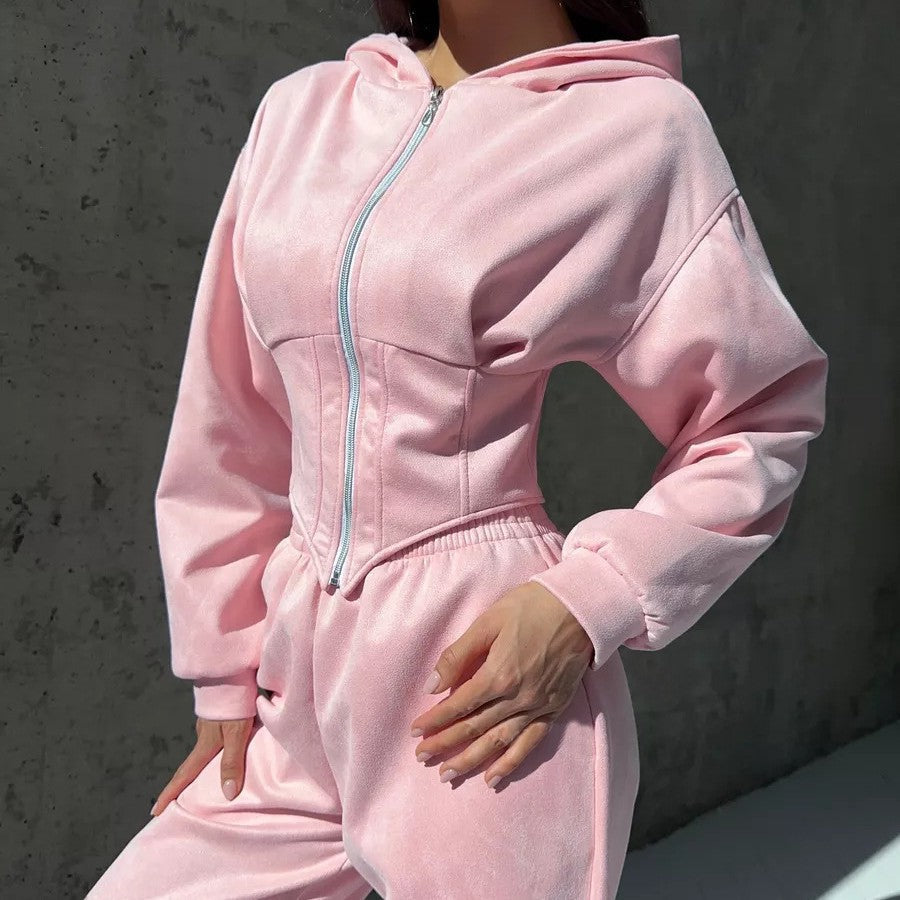 Damen Jumpsuit Tailliert Sportliche Kapuze Eveloria