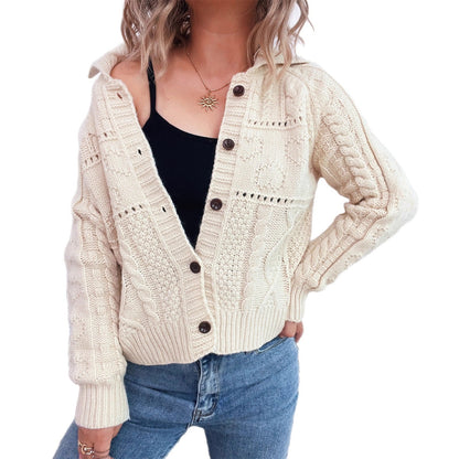 Damen Strickjacke Strukturiertes Zopfdesign Knopfverschluss Eveloria