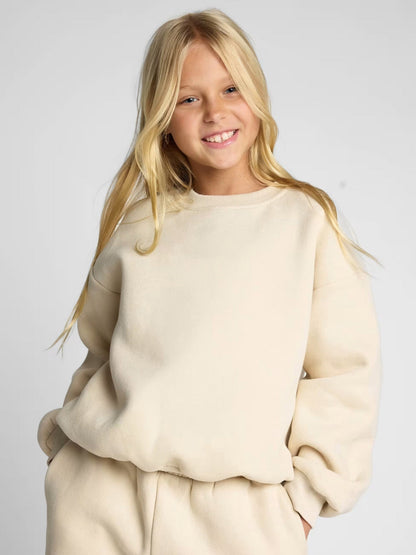Damen Sweatshirt Überschnittene Schultern Weiches Material Beige