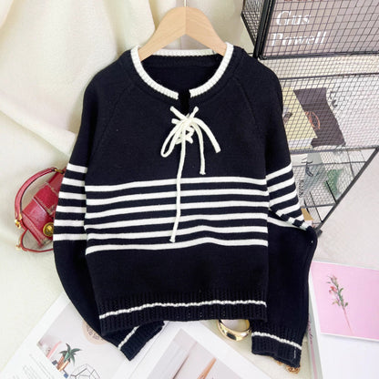 Damen Pullover Streifenmuster Seitlicher Kordelzug Modern Eveloria