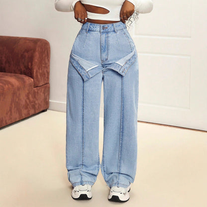 Damen Weite Jeans Asymmetrisch Innovativ Schnitt Eveloria - Eveloria