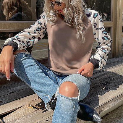 Damen Pullover Tiermuster Lässig Oversized Ärmel Braun