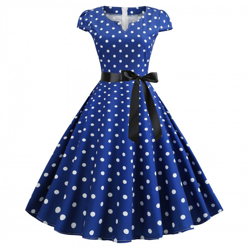 Damen Swingkleid mit Punkten und Taillengürtel
