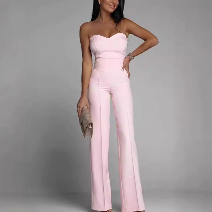 Damen Jumpsuit Schulterfrei Weites Bein Eveloria