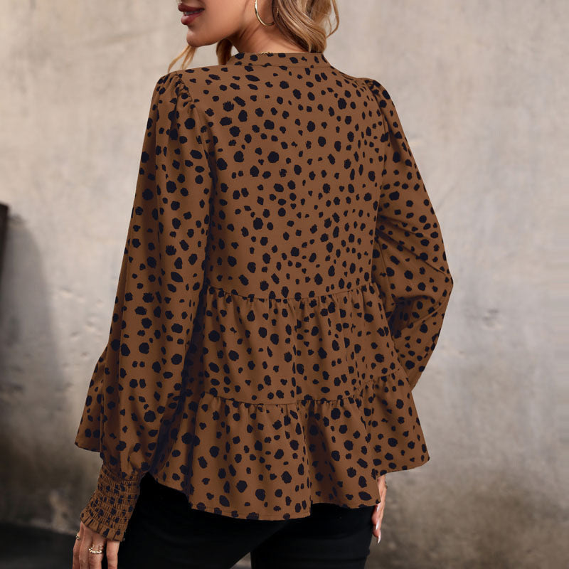 Damen Bluse aus Luftigem Stoff mit Rüschen und Punkten Eveloria