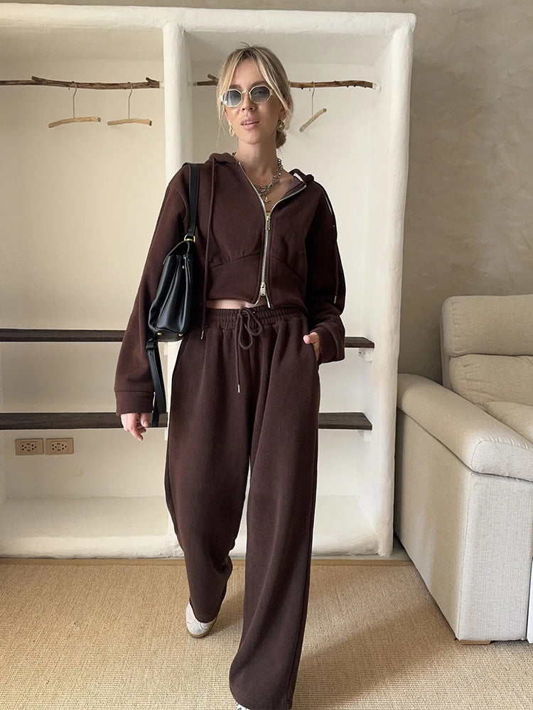 Damen Fleece-Loungewear-Set mit Kapuze und verstellbarem Bund