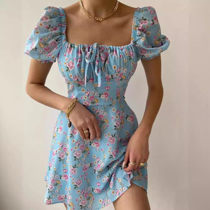Damen Minikleid Rüschendetails Floralmuster Eveloria