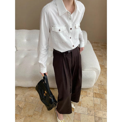 Damen Overshirt Bluse aus Baumwolle mit Brusttaschen und Eleganz