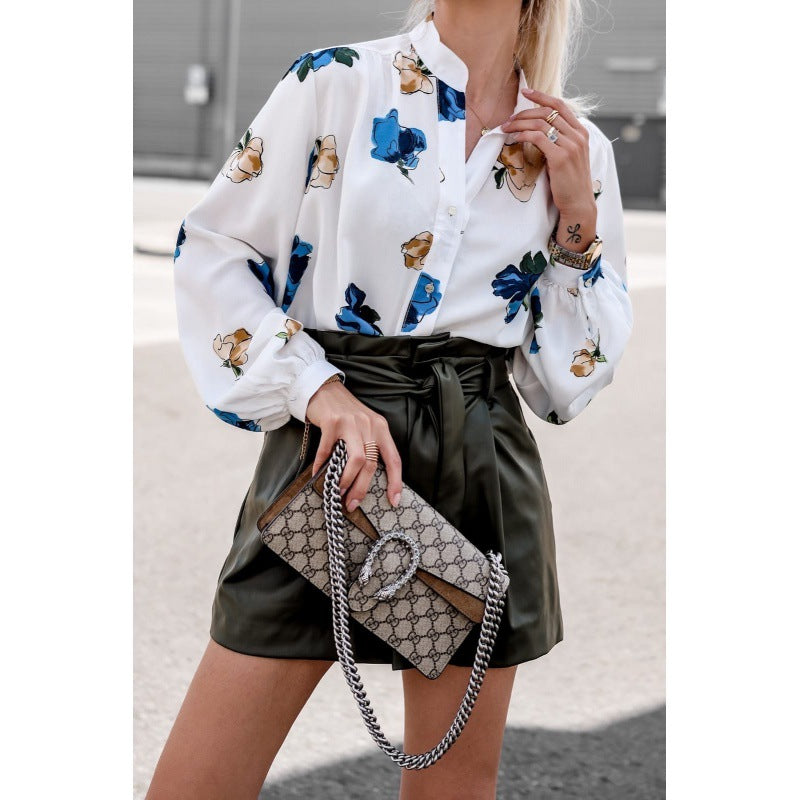 Damen Bluse mit Ballonärmeln Floralmuster