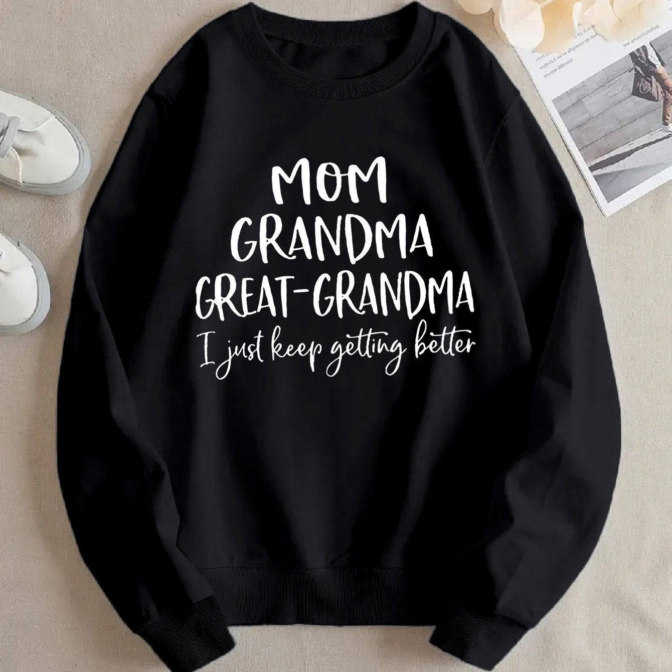 Damen Sweatshirt Familienaufdruck Bequem Grau Eveloria