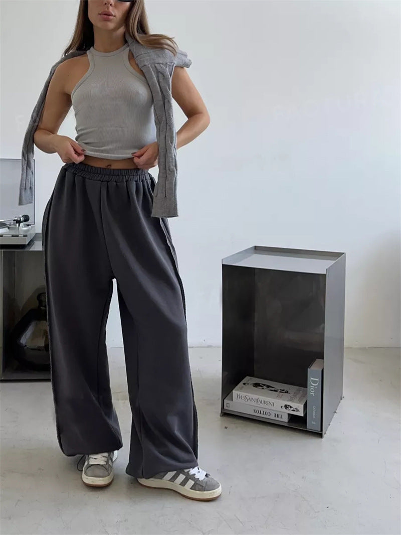 Damen Freizeithose Weites Bein Elastischer Bund