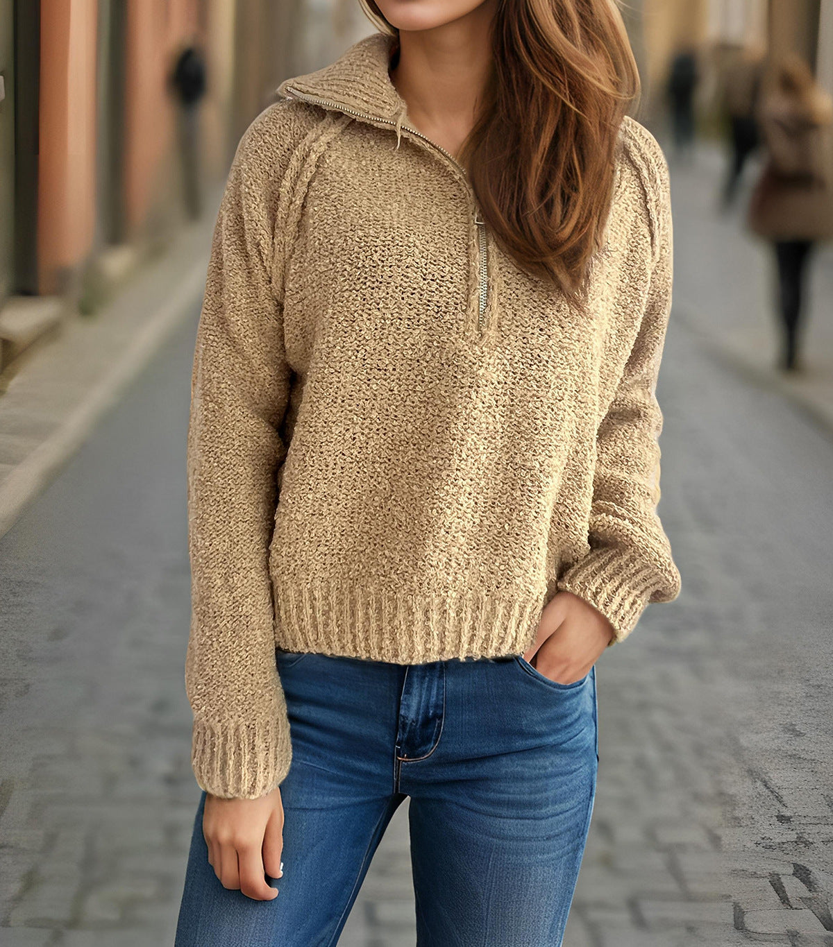 Damen Strickpullover Oversized Ärmel Hochschließend Eveloria