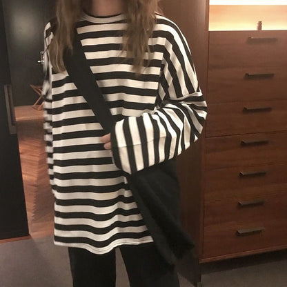Damen Langarmshirt Gestreift Weite Passform