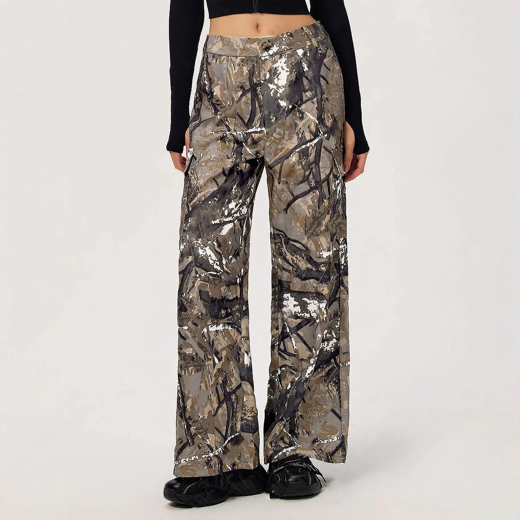 Damen Cargohose Camouflage Modern Baumwolle Beige