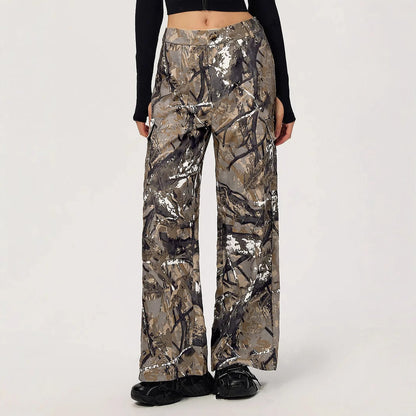 Damen Cargohose Camouflage Modern Baumwolle Beige