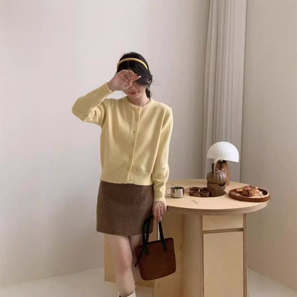 Damen Strickjacke Weiches Material Elegant Knöpfe Beige