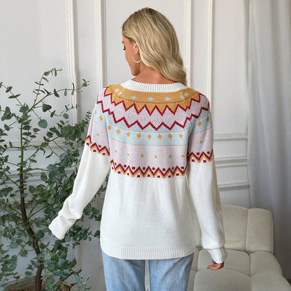 Damen Pullover Geometrisches Muster Rundhals