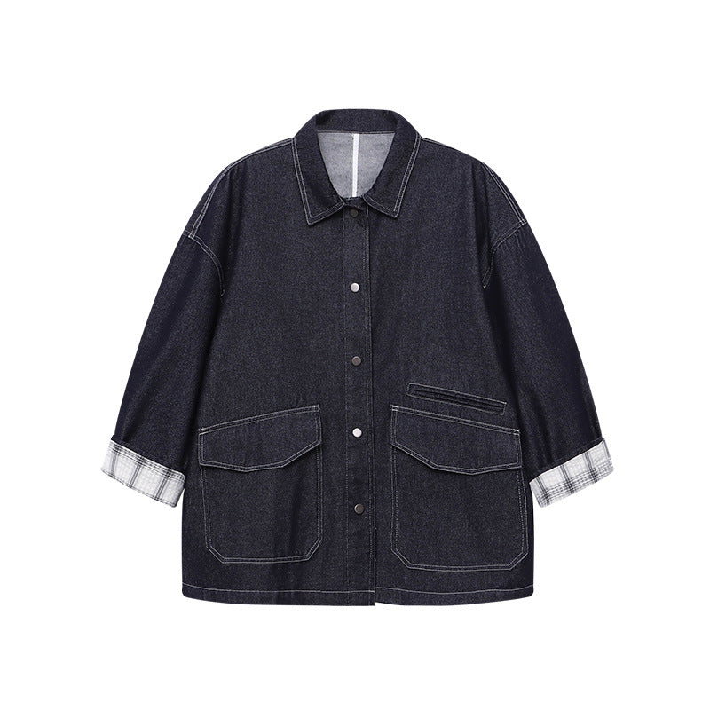 Damen Vintage Jeansjacke mit Taschen und Druckknöpfen Blau Eveloria