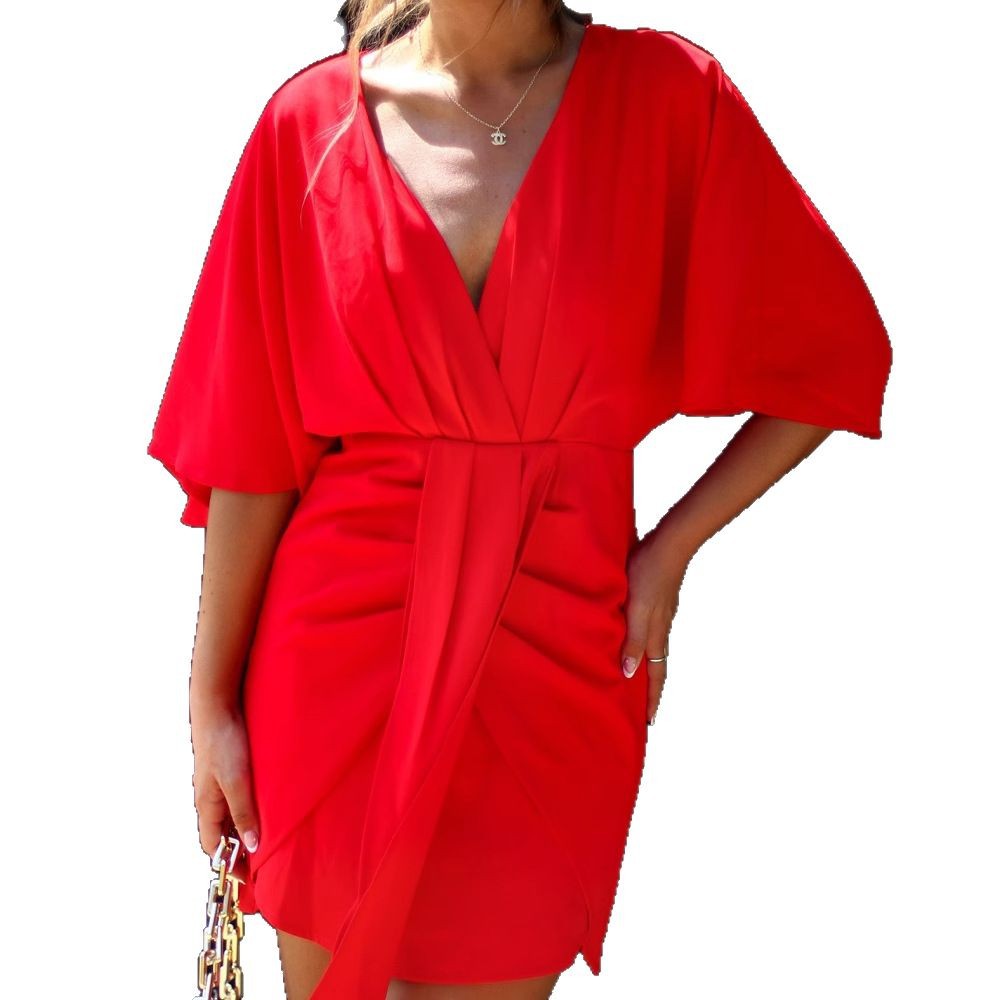Damen Wickelkleid mit V-Ausschnitt und fließendem Stoff Eveloria