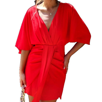 Damen Wickelkleid mit V-Ausschnitt und fließendem Stoff Eveloria