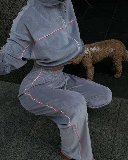 Damen Fleecejacke und Hose Set Eveloria Modisch Lässig