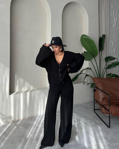 Damen Strickanzug Lässig Weites Oberteil Bequeme Hose Eveloria
