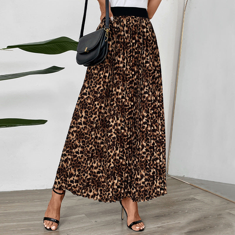 Damen Maxirock Animal-Print Rüschenfalten Schwarz - Eveloria
