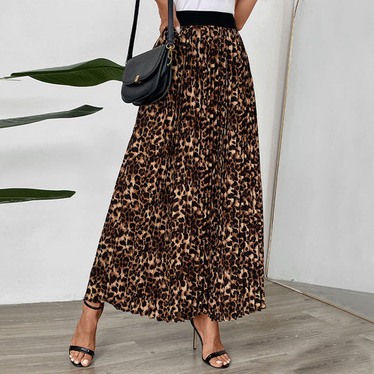 Damen Maxirock Animal-Print Rüschenfalten Schwarz - Eveloria