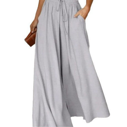 Damen Palazzo-Hose Elastischer Bund Seitentaschen Beige Eveloria