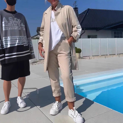 Damen Trenchcoat mit Streifen Weiß