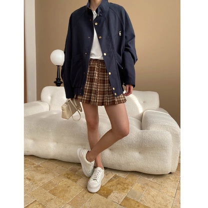 Damen Übergangsjacke Lässig Druckknöpfe Beige
