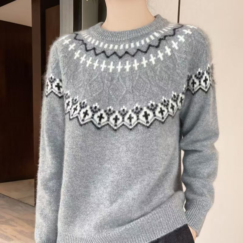 Damen Strickpullover Kuschelnder Velours Effekt Beige