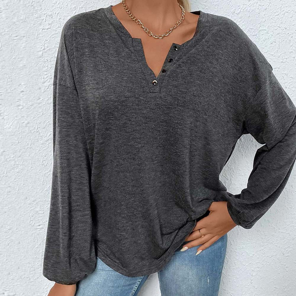 Damen Langarmshirt Knopfleiste Locker Passform Eveloria
