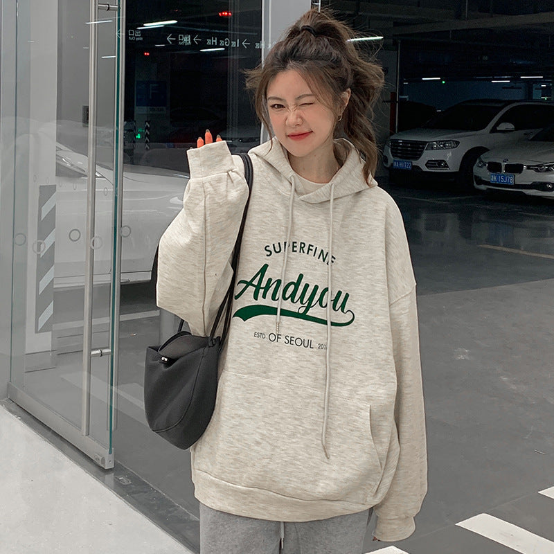 Damen Hoodie Moderner Schriftzug Lässig Grau