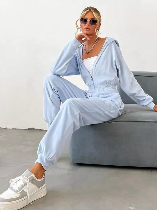 Damen Fleece-Jumpsuit Weich Hohler Kragen Tailliert Schwarz Eveloria - Eveloria