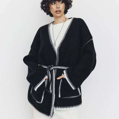 Damen Strickcardigan mit Taillengürtel und Taschen Eveloria