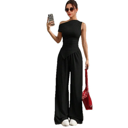Damen Jumpsuit Asymmetrisch Mit Taschen Eveloria