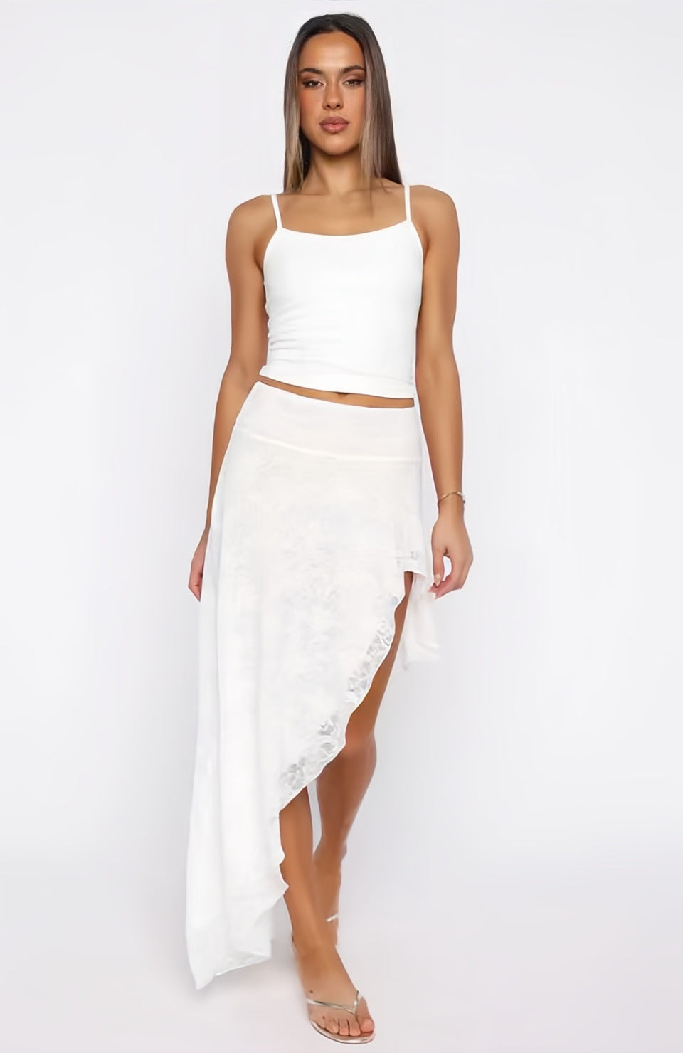 Damen Asymmetrisches Kleid Spitzenrock Bustier-Oberteil