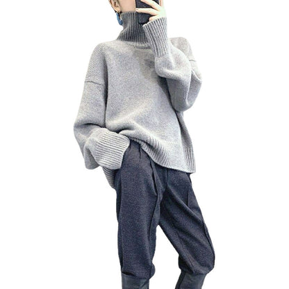 Damen Oversized Rollkragenpullover Strukturiertes Muster Eveloria