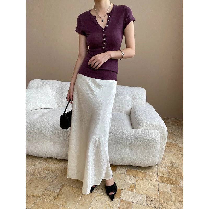 Damen Henley-Shirt Kurzarm Figurbetont Knopfleiste Eveloria