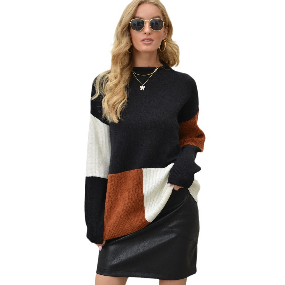 Damen Pullover Lässig Farbblockelemente Eveloria