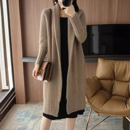 Damen Strickjacke Zopfmuster Offene Front Eveloria